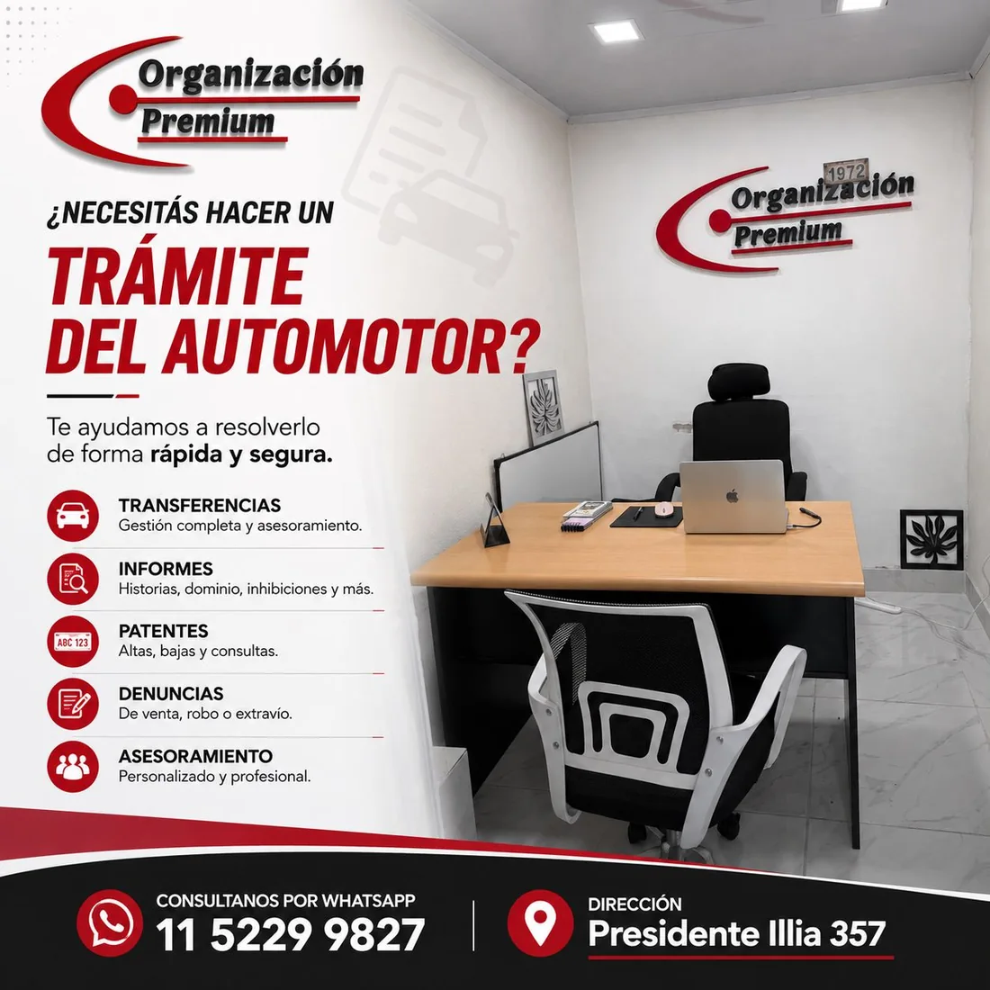 Flyer de gestoría automotor de Organización Premium